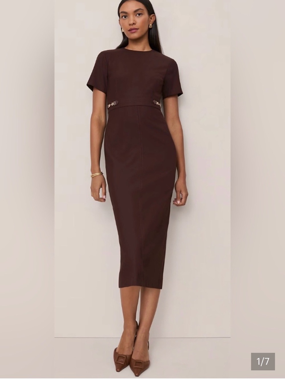 NWT Ann Taylor Horsebit Brown Sheath Midi Dress